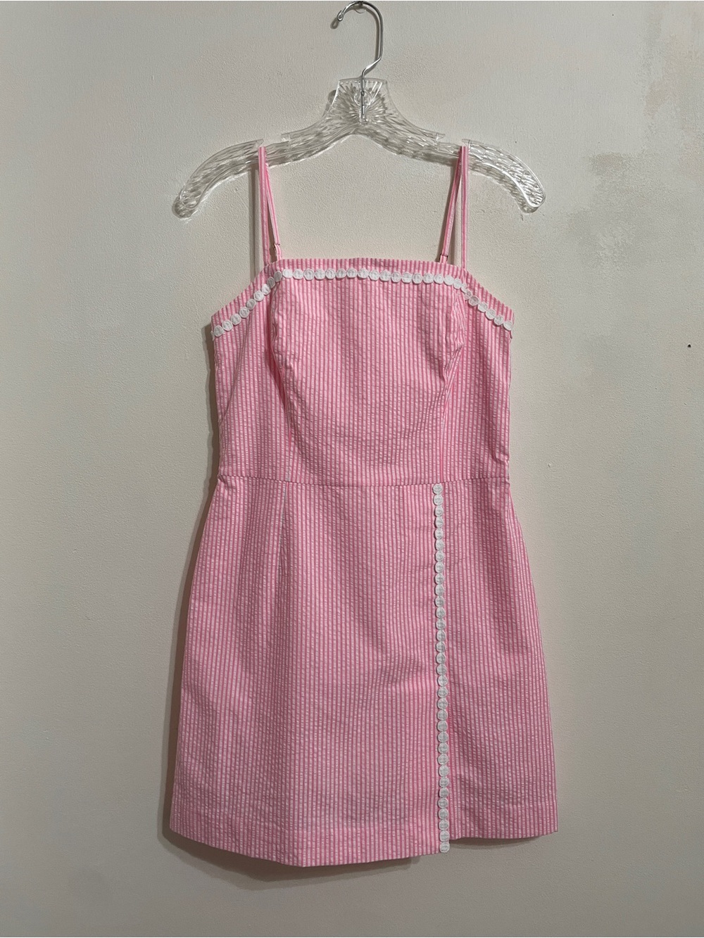 Lilly Pulitzer Jesse Cotton Seersucker Pink and White Stripe Romper Mini Dress